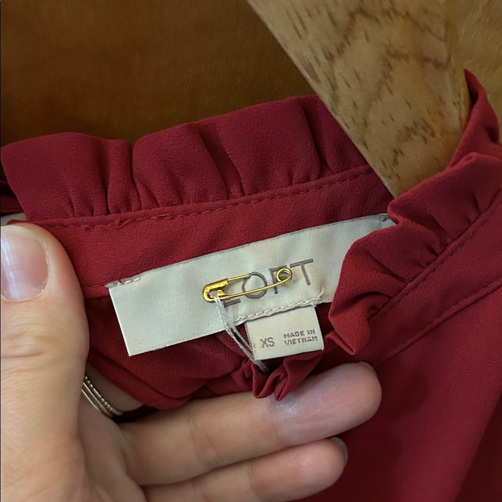 LOFT Burgundy Ruffle Blouse - Picture 2 of 3